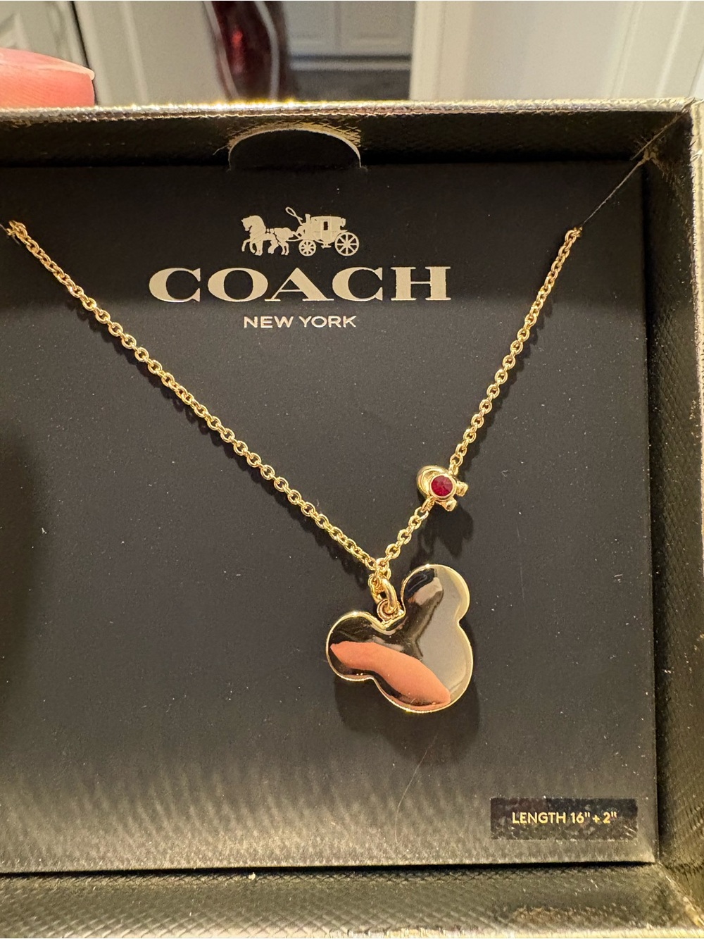 Coach Gold-Tone Necklace with Black and Red Enamel Mickey Pendant - Picture 2 of 3